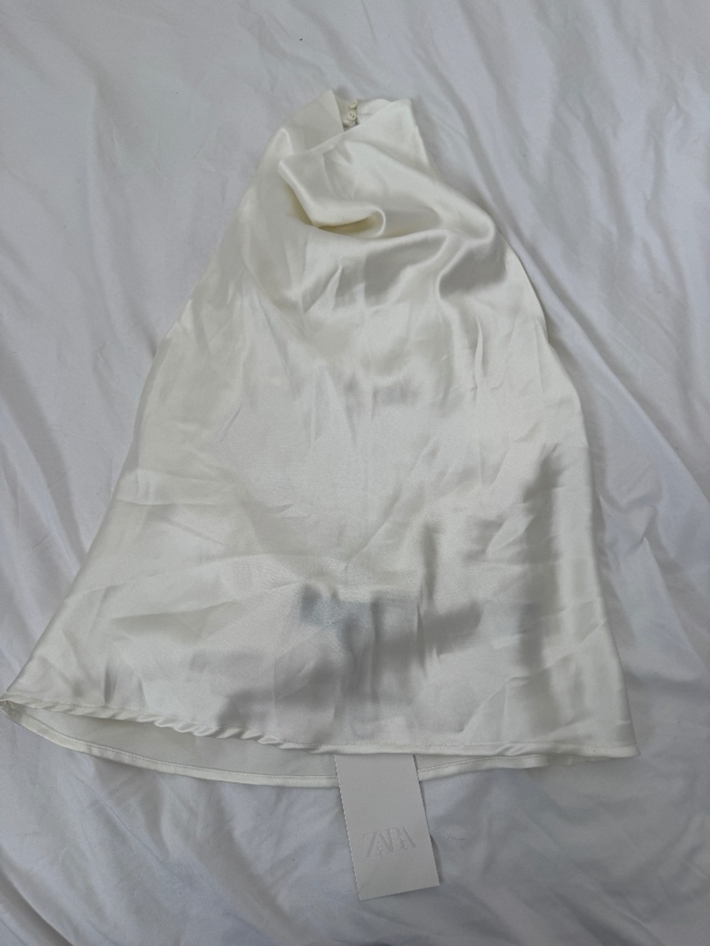 zara satin like halter top   size medium   details: -NWT -color: white  -open ba
